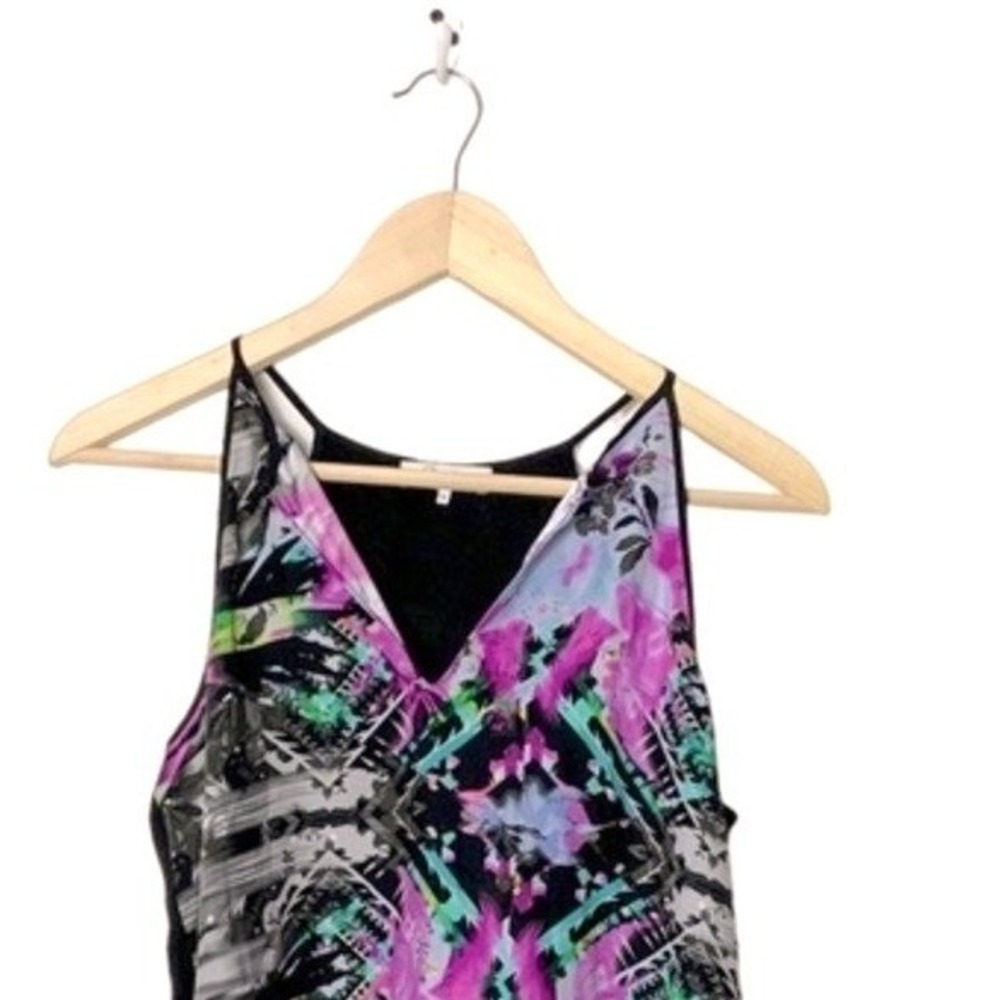 Parker Silk Halter Top Abstract Floral Geometric Print Keyhole Blouse Medium - Picture 3 of 7